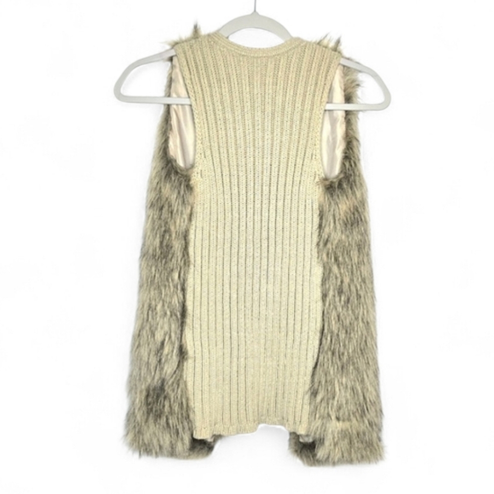 Hippie Rose sweater vest with faux fur front. Tan/black, Size XS - Picture 2 of 11